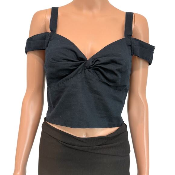 Anthropologie Maeve medium off the shoulder smocked linen crop top TS 2711 - Picture 2 of 9